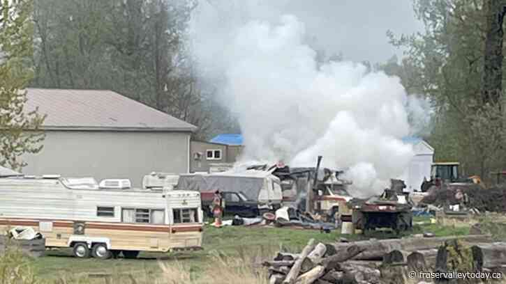 Trailer fire erupts near Island 22 in Chilliwack Thursday morning