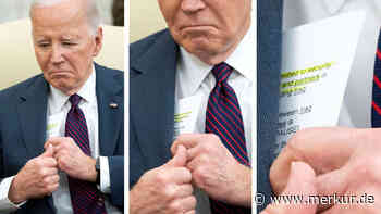 Biden hält aus Versehen US-Pläne in die Kamera – was auf seinem Zettel steht