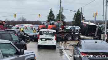 Multi-vehicle collision involving a semi-truck halts traffic