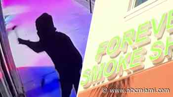 Suspect caught on camera vandalizing family-owned smoke shop prior to grand opening