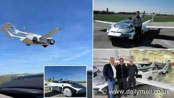 Come fly with me! French musician Jean-Michel Jarre becomes the world's first passenger to take off in the futuristic flying 'AirCar' that can transform from a road vehicle into a plane in 90 seconds