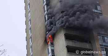 Video shows blaze at Toronto highrise that sent man to hospital
