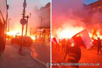 Algerian football mob lights up Finsbury Park with flares