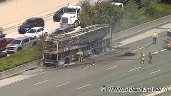 Section of I-595 in Broward closed after bus goes up in flames