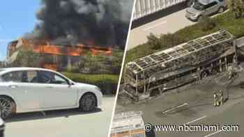 Tour bus goes up in flames on I-595, causes major traffic delays