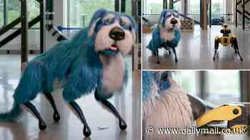 Meet Sparkles! Boston Dynamics' robot dog, Spot, wears a blue sparkly pooch costume as it performs an impressive dance routine - but terrified viewers claim the outfit 'just adds fuel for nightmares'