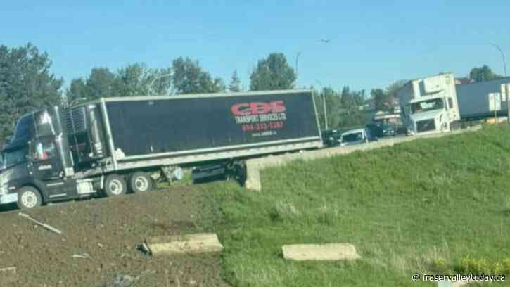 Highway 1 traffic backed up through Abbotsford due to truck crash Thursday morning