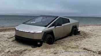 Cyberstuck! Tesla's 'apocalypse-proof' Cybertruck has to be towed after getting stuck in sand on Nantucket island