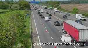 M25 J23-J24 crash between tractor and van leaves woman hurt
