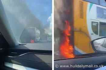Dramatic video shows bus on fire as A63 shuts - causing gridlock across Hull