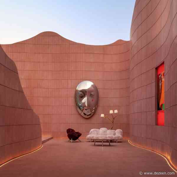 Ateno lines subway station in "continuous waves" of red concrete panels in China