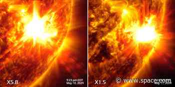 The stormy sun erupts with its biggest solar flare yet from a massive sunspot — and it's still crackling (video)