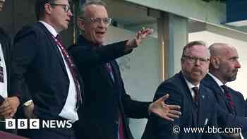 Tom Hanks cheers on Aston Villa at ground