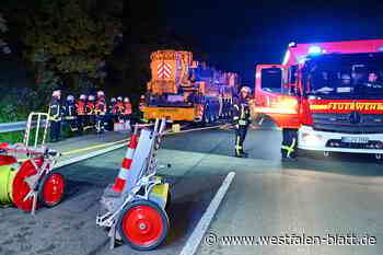 Mobilkran blockiert nach Feuer A33 bei Bielefeld
