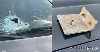 Metal debris crashes through windshield, misses occupants in truck near Burlington: OPP