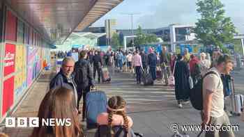 Passenger queue stretches outside airport