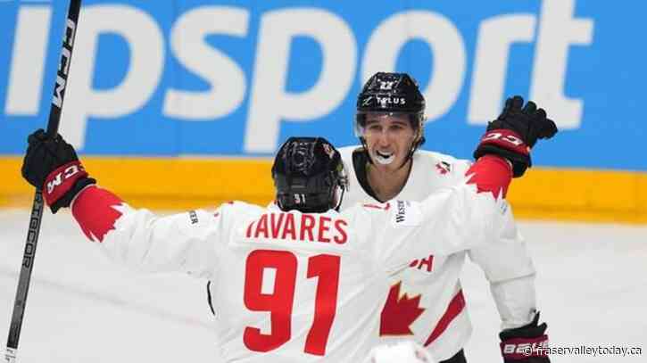 Cozens has two goals, assist as Canada edges Switzerland 3-2 at world hockey event