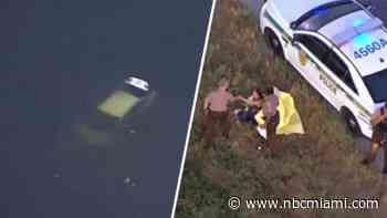 Authorities respond after car crashes into canal near the Turnpike in Miami-Dade