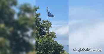 Oilers flag raised outside Vancouver City Hall after Round 2 Playoff bet