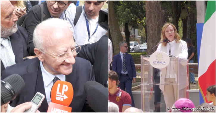 A Caivano va in scena lo scontro tra Meloni e De Luca. La premier: “Passeggiata elettorale? Qui risultati”. E lui: “Perché non parla di lavoro?”