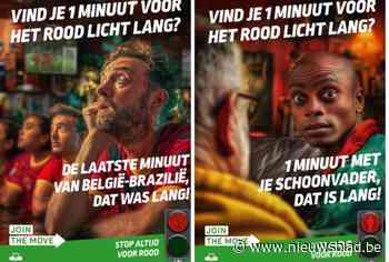 Affiches wijzen voetgangers, fietsers en steps op gevaren van rood licht negeren