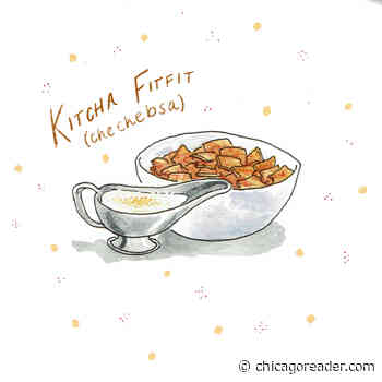 Kitcha fitfit (chechebsa) at Mella Cafe