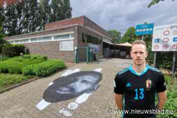 Portret van Rode Duivel Matz Sels pronkt in zijn geboortedorp Lint