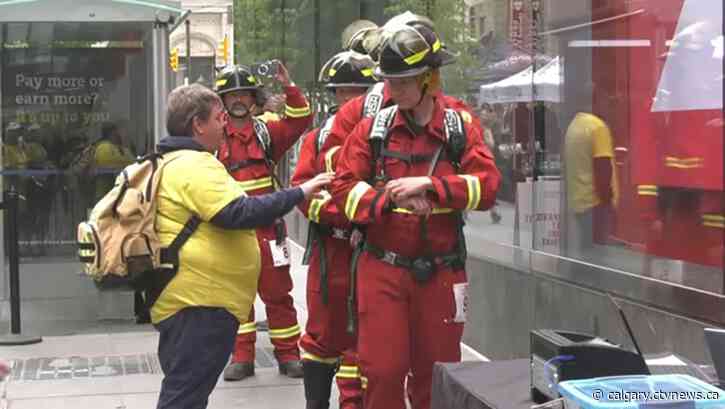 Hundreds of firefighters climb 1,370 steps to raise money for Wellspring Alberta.