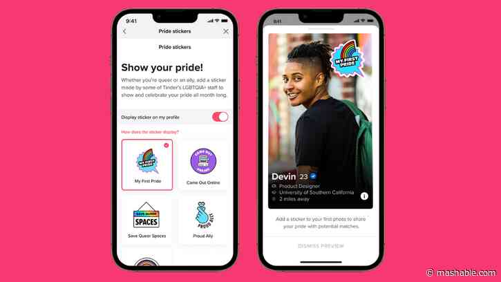 Tinder adds Pride profile stickers for LGBTQ users and allies