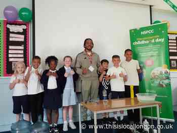 Big Manny returns to Henry Green Primary School in Dagenham for NSPCC
