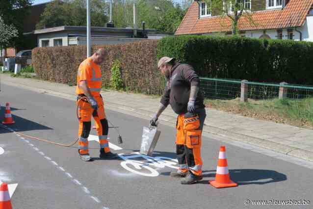 Aangepaste wegmarkeringen voor fietszone Rubensheide