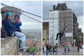 “Springen van een kerktoren, da’s een kwestie van durven”: waaghalzen testen tijdelijke deathride boven stadscentrum