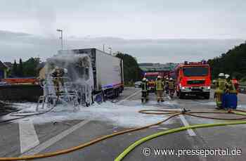 FW VG Asbach: Brennender LKW sorgt für langen Rückstau auf der A3