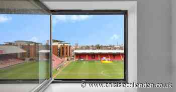 Leyton Orient football pitch view from one-bed flat for sale