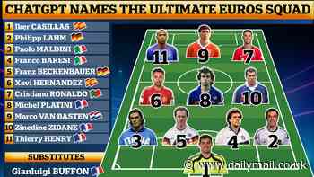 The ultimate Euros football team... according to ChatGPT (but there's no space for British stars Wayne Rooney or Gareth Bale). So do YOU agree?