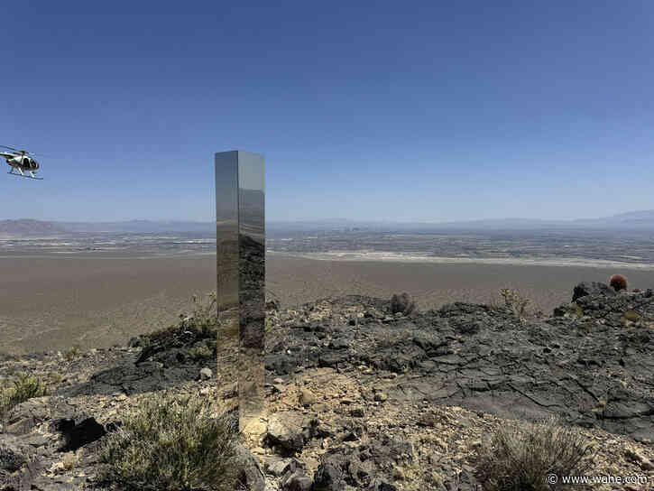 Shiny monolith removed from mountains outside Las Vegas. How it got there still is a mystery