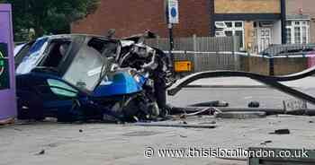Chrisp Street, Poplar crash near Langdon Park DLR: Car wrecked