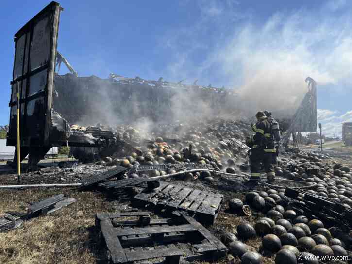 Video: Truck full of watermelons catches fire on I-90