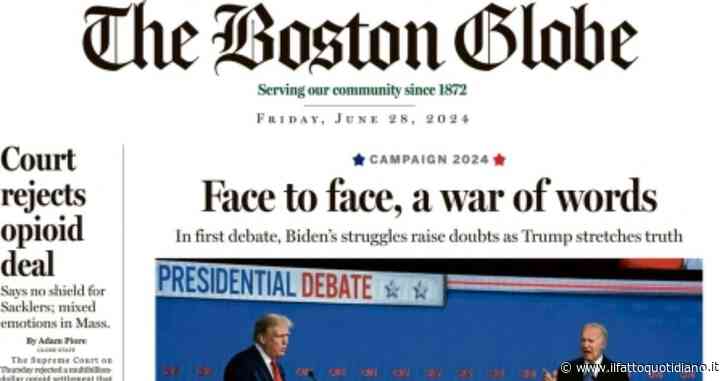 Biden, il Nyt scrive il de profundis: “Si ritiri, il mondo ha bisogno di meglio”. I quotidiani sul dibattito: “Joe arranca, Trump diffonde falsità”