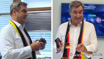 Söder spielt deutsches EM-Achtelfinale gegen Dänemark an der Konsole – ein markantes Detail fällt auf