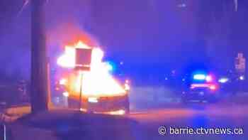 Police cruiser catches fire in overnight assault investigation