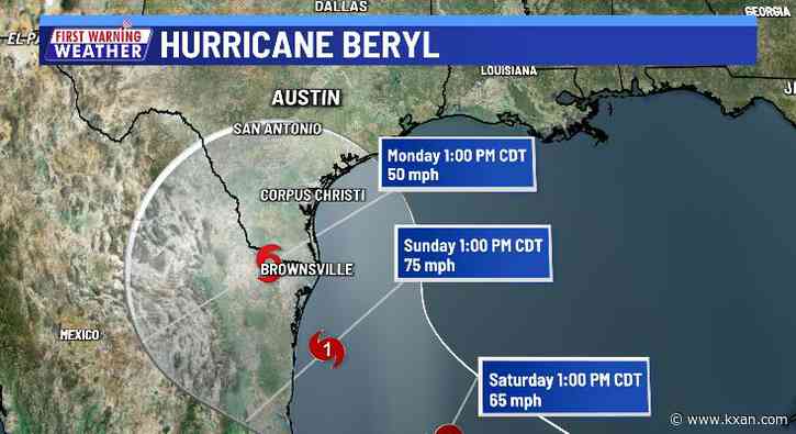 Hurricane Beryl's forecast cone almost into Austin