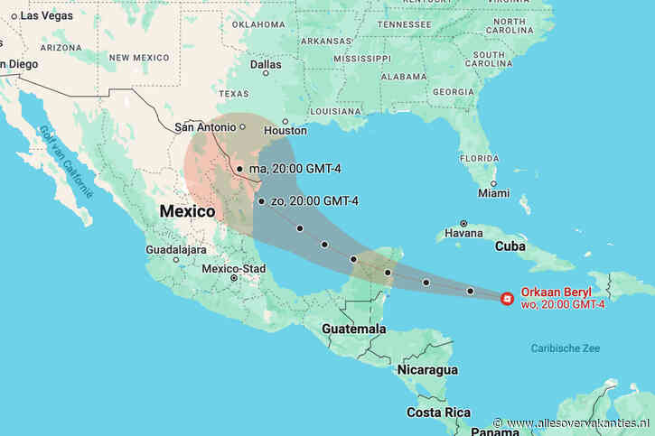 Orkaan Beryl onderweg naar Mexico