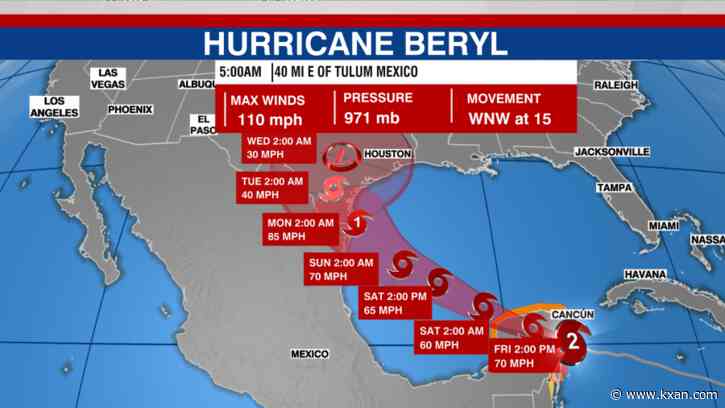 Hurricane Beryl weakens to Category 2 storm as it nears Yucatan Peninsula