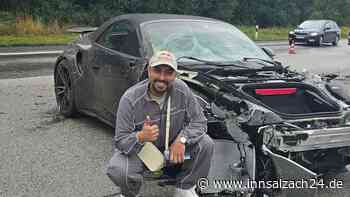 Streamer schrottet Luxus-Porsche – und posiert grinsend neben Unfallwagen