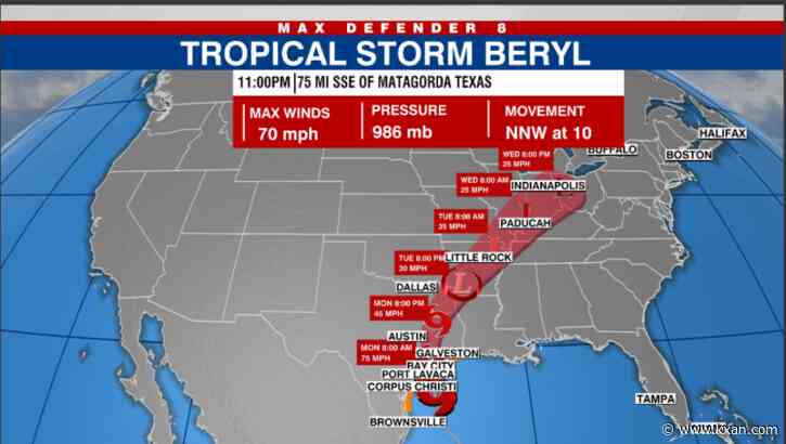 Tropical Storm Beryl on the verge of hurricane strength as it nears Texas