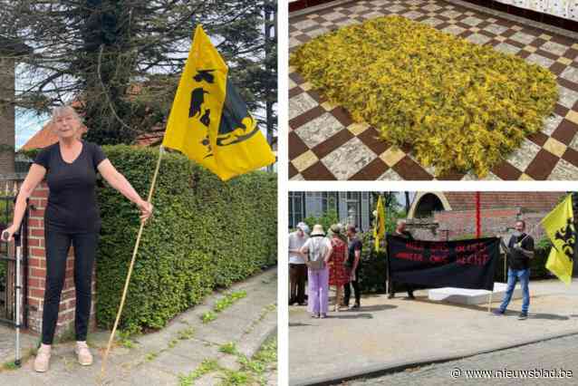 Kunstenares verknipt en ontrafelt Vlaamse strijdvlaggen, en dat schiet in verkeerde keelgat bij Vlaams Belang en Voorpost: “Blijf met je fikken van onze vlag”