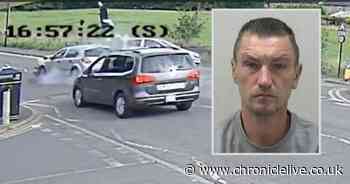 The moment banned Newcastle driver smashed into police car at twice the speed limit and injured children