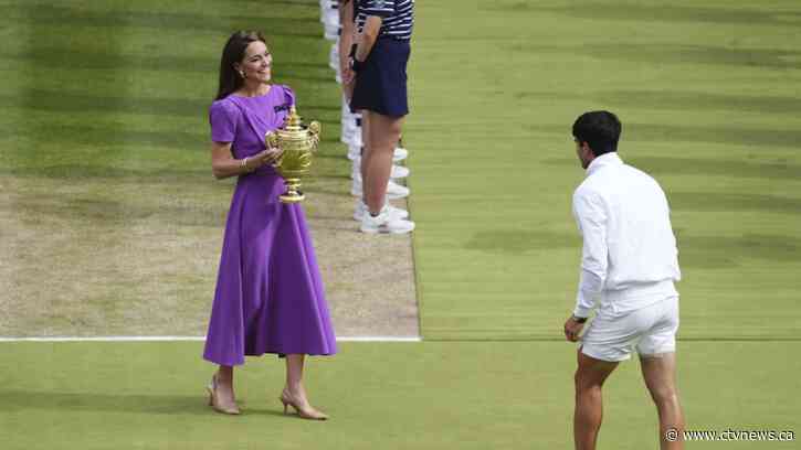 Kate, the Princess of Wales, hands Carlos Alcaraz his Wimbledon trophy in a rare appearance for her