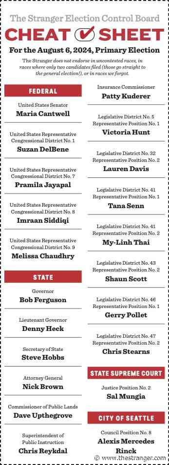 The Stranger's August, 6, 2024 Primary Election Cheat Sheet
